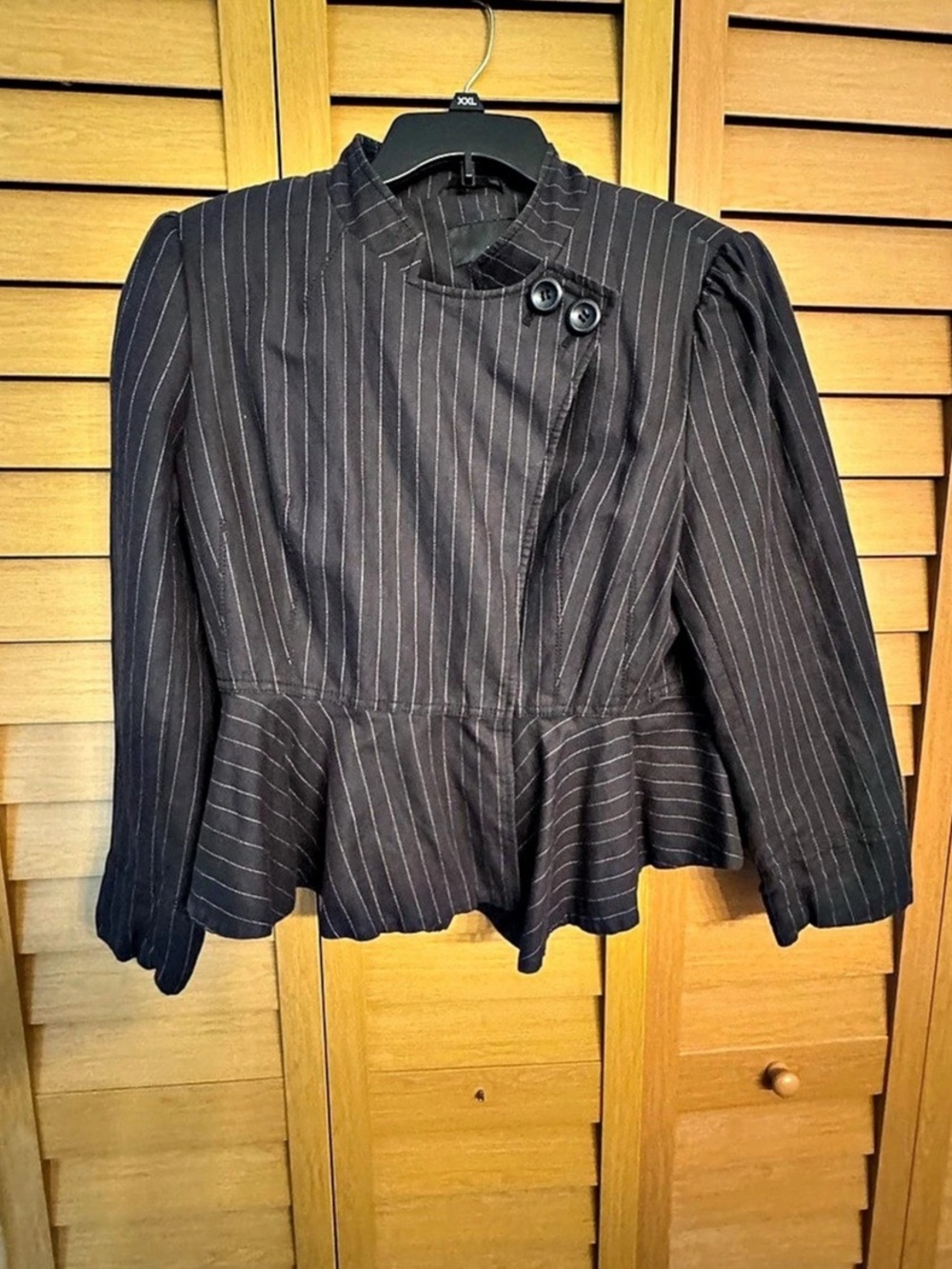 Next Brand Pinstripe Peplum Blazer in Black, White, Sz 16, military, steampunk v